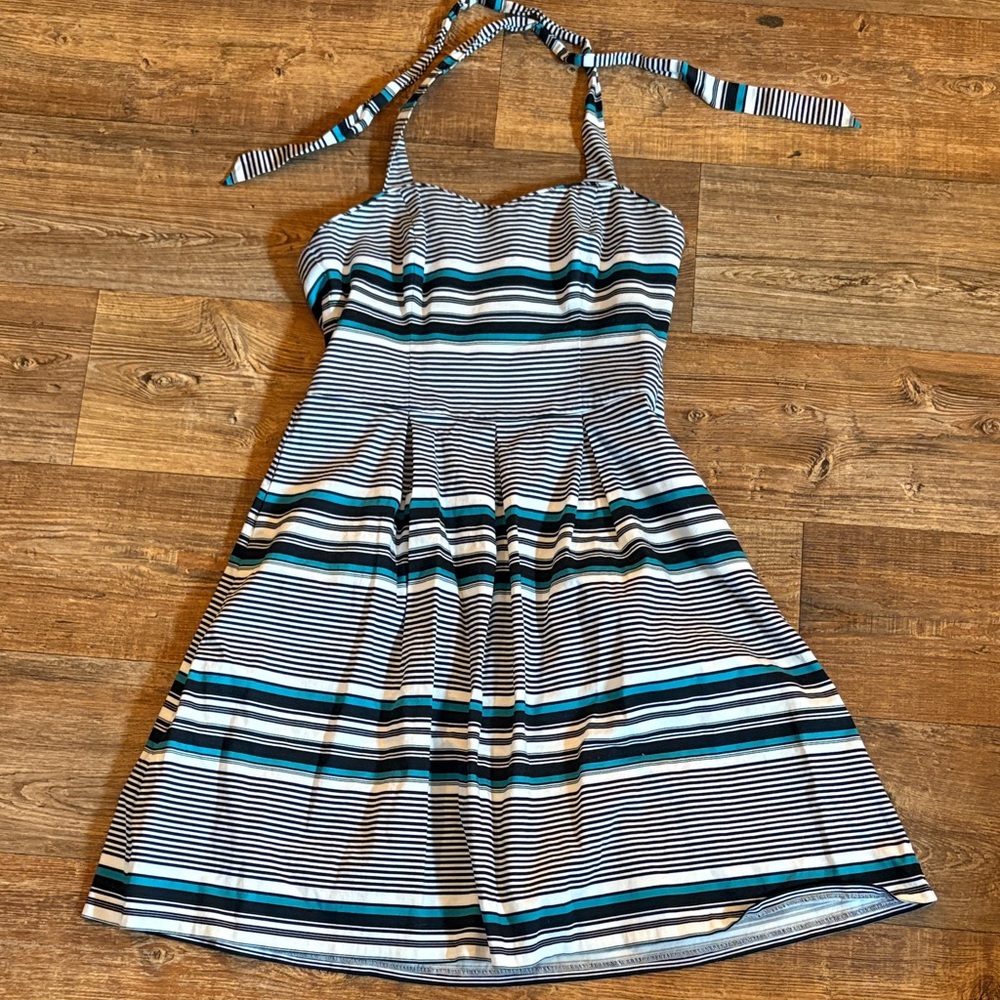 White House Black Market Striped Dress in White, Black & Teal